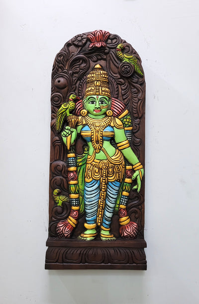 Madurai Meenakshi Amman wood carving Panel beautiful Indian Handicrafts ( 24 H * 10 L * 2 W ) Inches