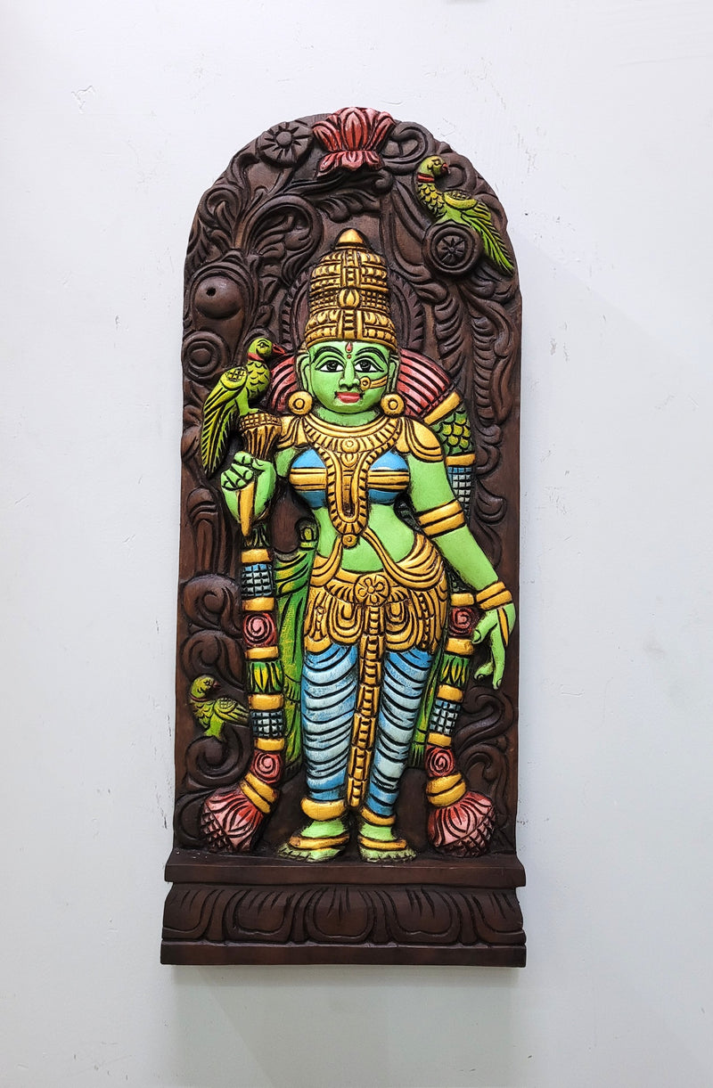 Madurai Meenakshi Amman wood carving Panel beautiful Indian Handicrafts ( 24 H * 10 L * 2 W ) Inches