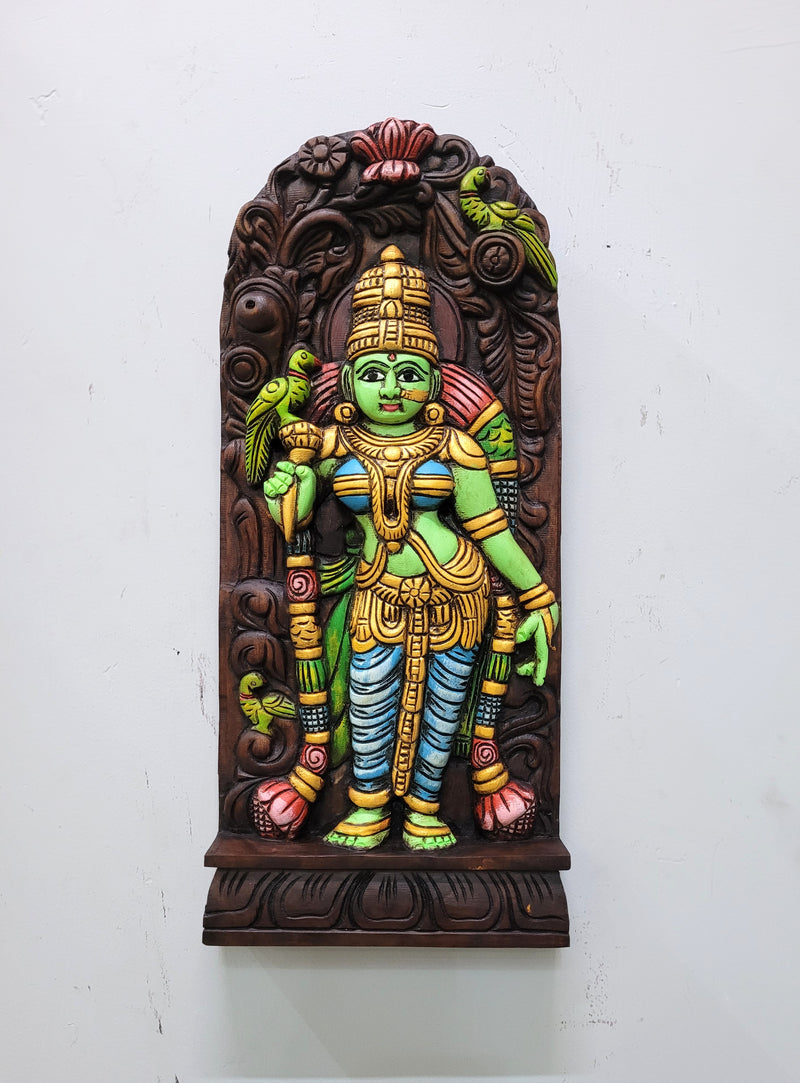 Madurai Meenakshi Amman wood carving Panel beautiful Indian Handicrafts ( 18 H * 8 L * 2 W ) Inches