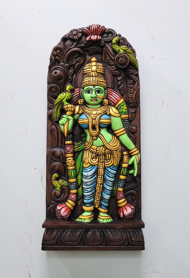 Madurai Meenakshi Amman wood carving Panel beautiful Indian Handicrafts ( 18 H * 8 L * 2 W ) Inches