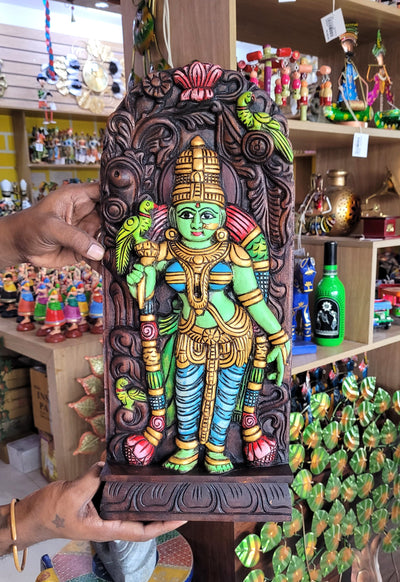 Madurai Meenakshi Amman wood carving Panel beautiful Indian Handicrafts ( 18 H * 8 L * 2 W ) Inches