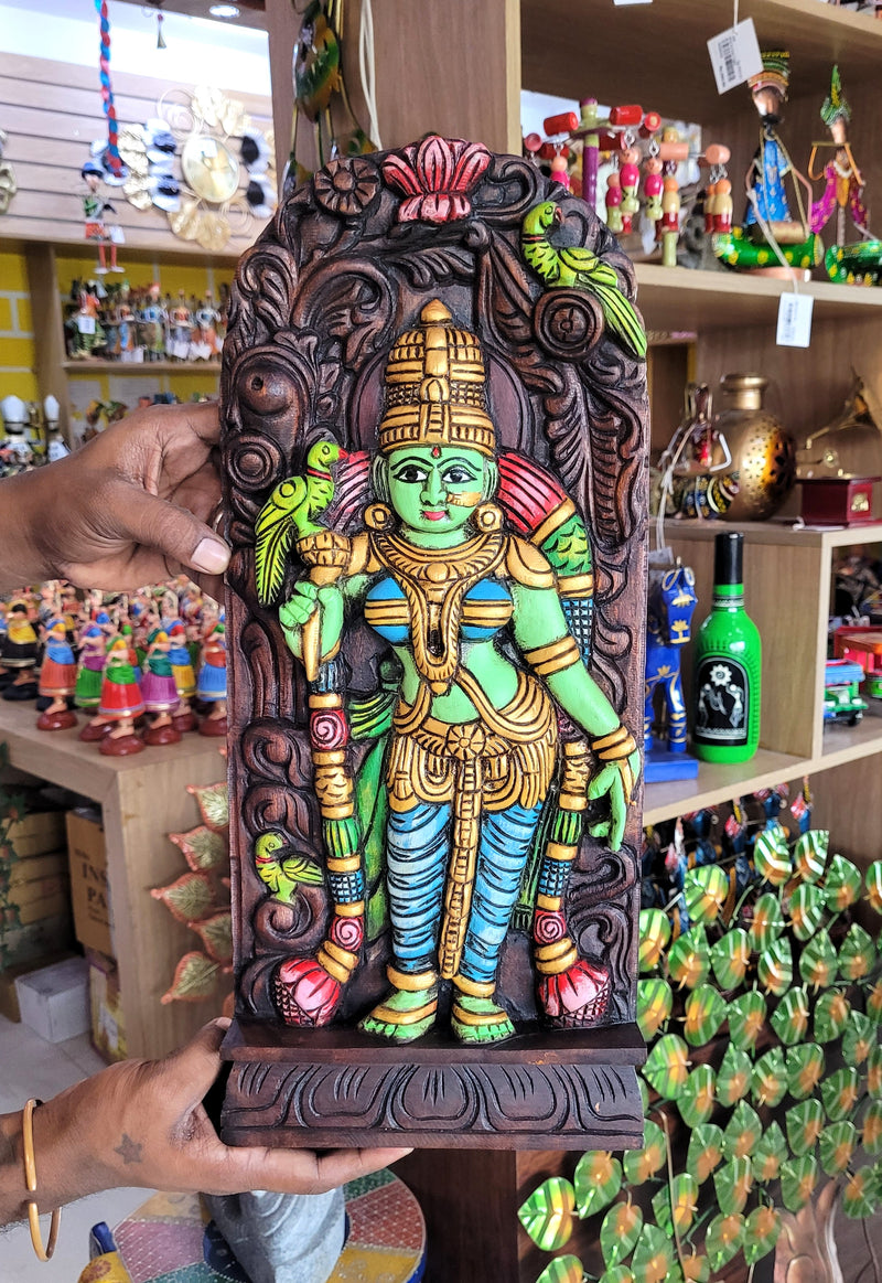 Madurai Meenakshi Amman wood carving Panel beautiful Indian Handicrafts ( 18 H * 8 L * 2 W ) Inches