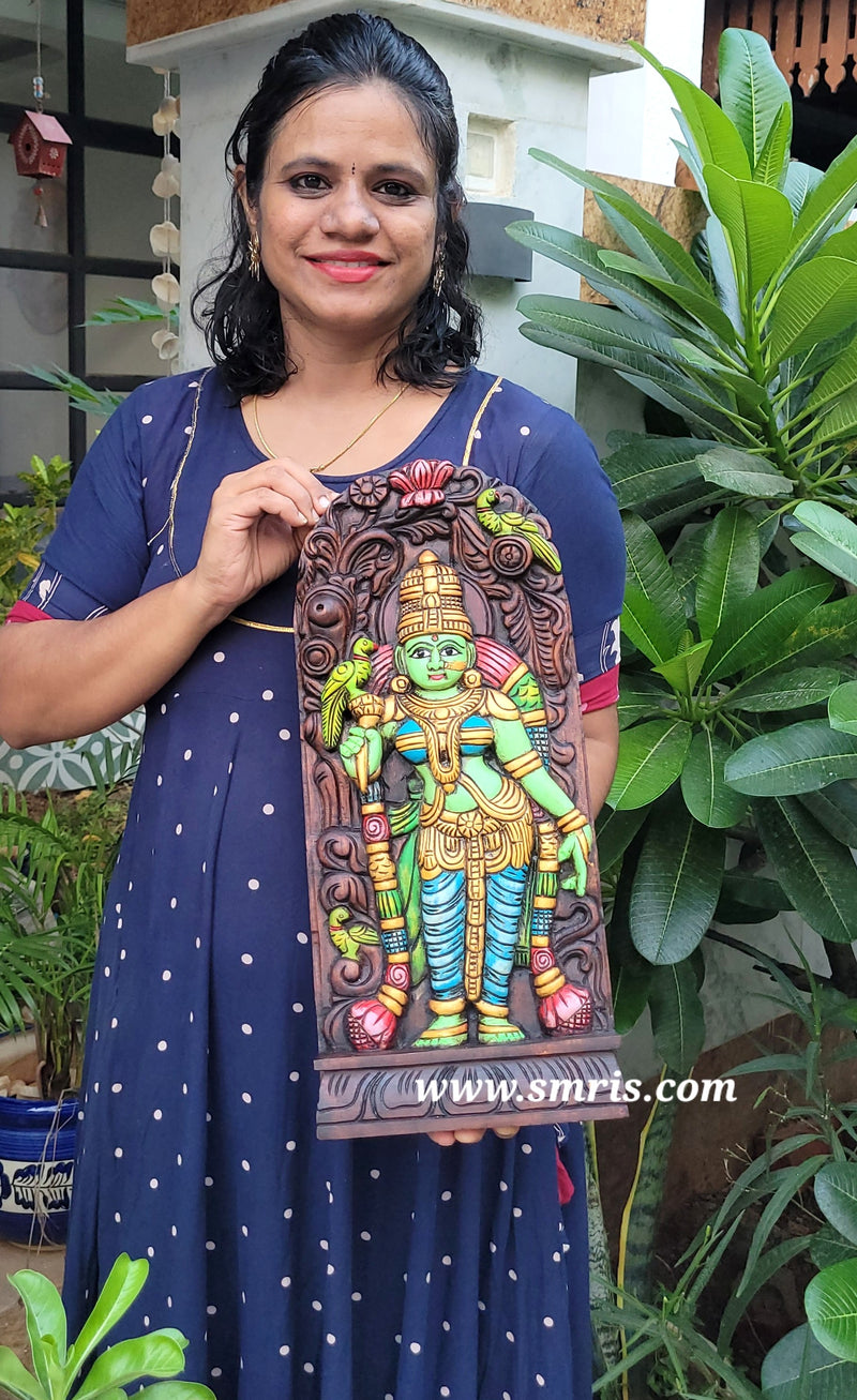 Madurai Meenakshi Amman wood carving Panel beautiful Indian Handicrafts ( 18 H * 8 L * 2 W ) Inches