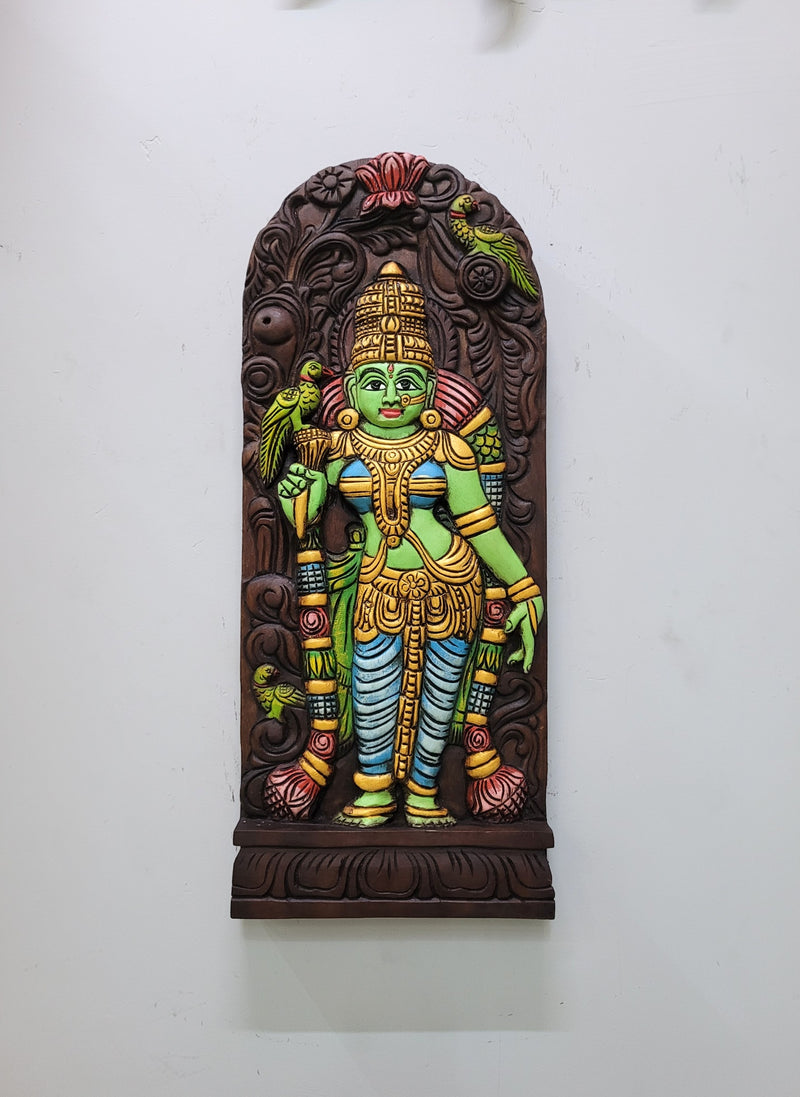 Madurai Meenakshi Amman wood carving Panel beautiful Indian Handicrafts ( 24 H * 10 L * 2 W ) Inches