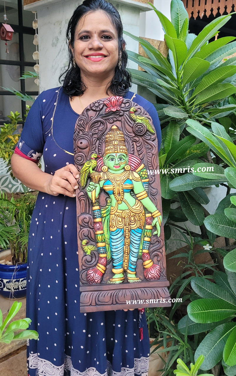 Madurai Meenakshi Amman wood carving Panel beautiful Indian Handicrafts ( 24 H * 10 L * 2 W ) Inches