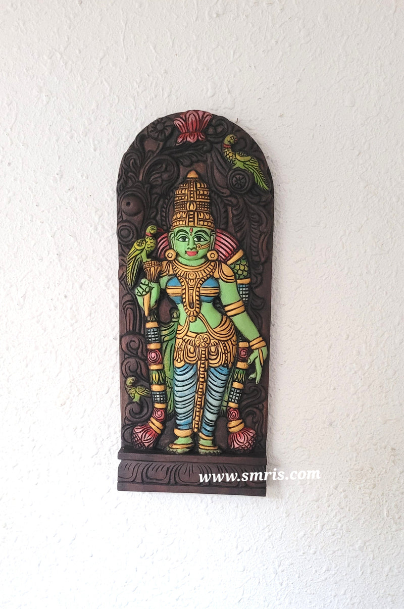 Madurai Meenakshi Amman wood carving Panel beautiful Indian Handicrafts ( 24 H * 10 L * 2 W ) Inches