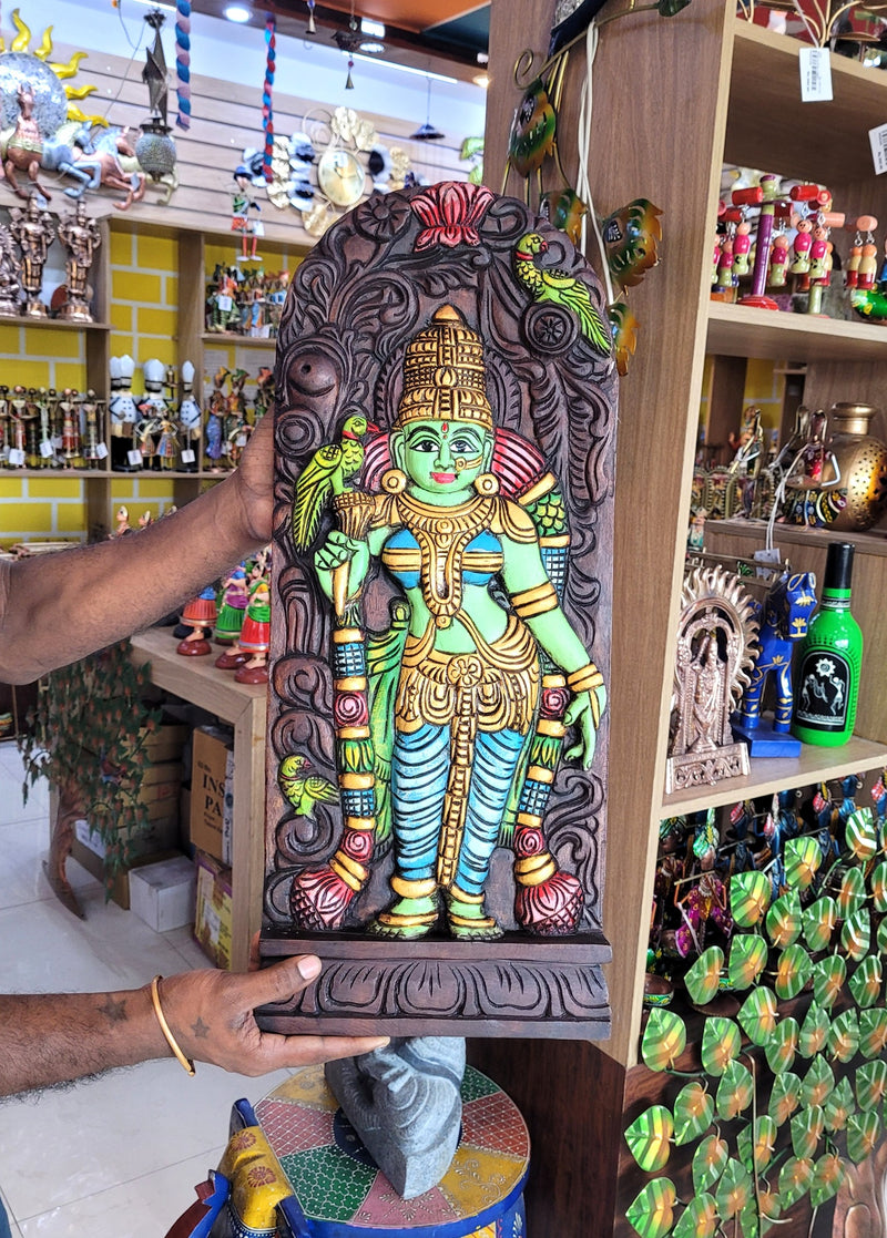Madurai Meenakshi Amman wood carving Panel beautiful Indian Handicrafts ( 24 H * 10 L * 2 W ) Inches