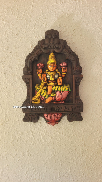 Goddess Lakshmi Wooden Kavadi Wall Panel Mahogany Wooden Carving Wall Frame Hanging Decor Traditional Chettinad Indian Handicrafts (18H x 11.5L x 2W Inches)
