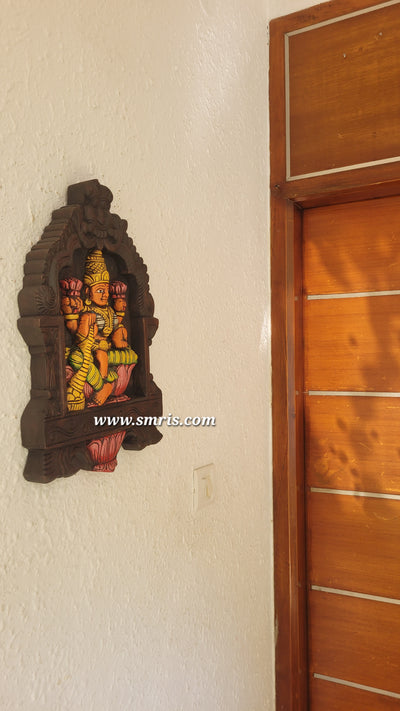 Goddess Lakshmi Wooden Kavadi Wall Panel Mahogany Wooden Carving Wall Frame Hanging Decor Traditional Chettinad Indian Handicrafts (18H x 11.5L x 2W Inches)