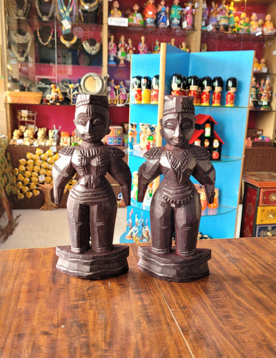 Marapachi Wooden Doll Set 6.5 Inch Rosewood Finsh Table Decor Mahogany Wood Carving Traditional Chettinad Indian Handicrafts (6.5 H x 3 L x 1 W inches)