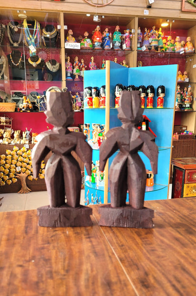 Marapachi Wooden Doll Set 6.5 Inch Rosewood Finsh Table Decor Mahogany Wood Carving Traditional Chettinad Indian Handicrafts (6.5 H x 3 L x 1 W inches)