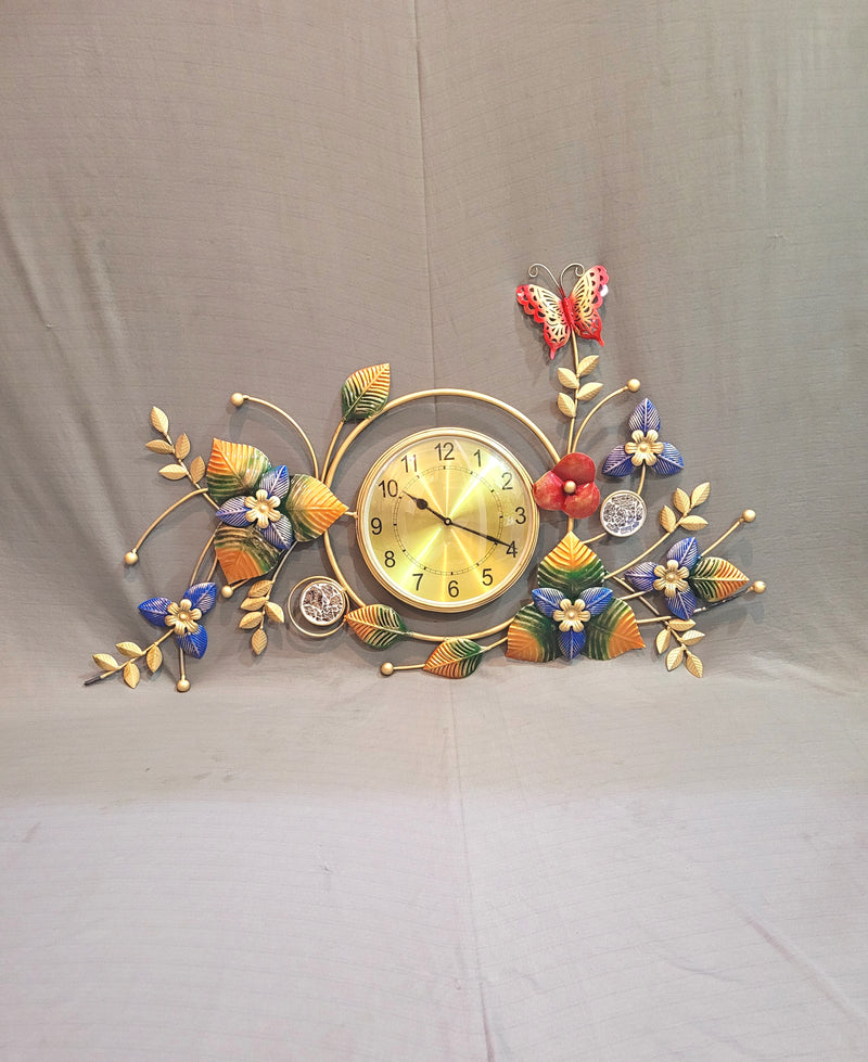 Multicolor Flower and butterfly clock ( 24H * 35L * 2W )  inches for living room big clock decor bed room decor and office reception business decor