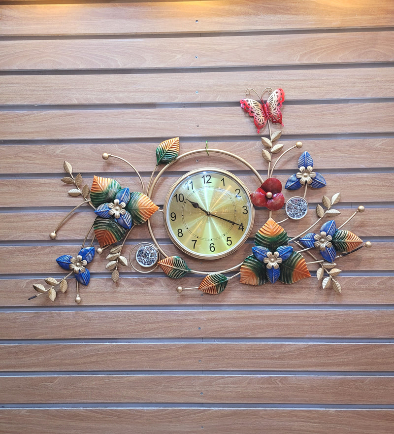 Multicolor Flower and butterfly clock ( 24H * 35L * 2W )  inches for living room big clock decor bed room decor and office reception business decor