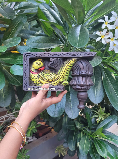 Parrot Bodhil Wood Carving Wall Bracket / Corbel Maghony Wood Traditional Chettinad Handicrafts Green (9 H x 9 L x 3 W inches)