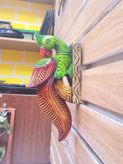 Traditional Handcarved Wooden Parrot Half green with half orange Wall Bracket / CORBEL  Wall Hanging Decor  ( 13 H * 6 L * 2 W )  inches