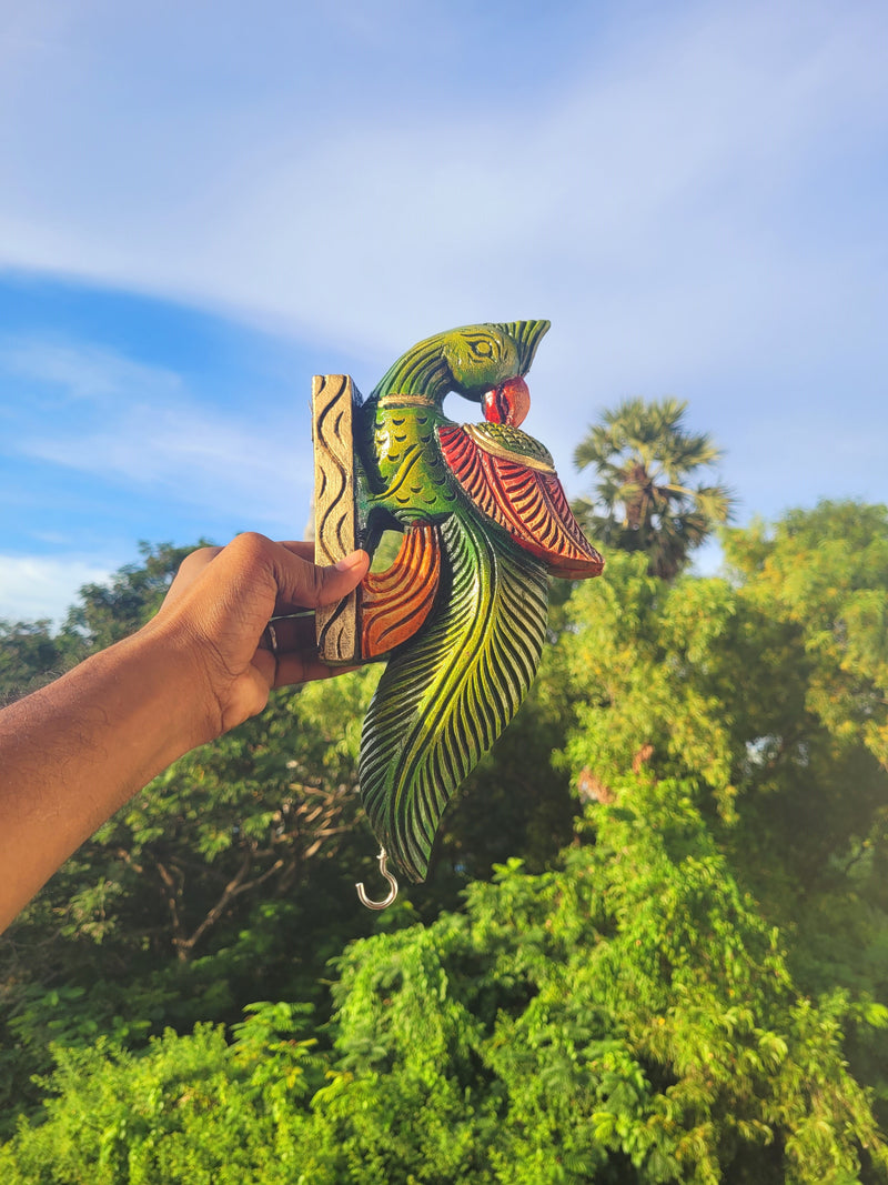 Traditional Handcarved Wooden Parrot Full green Wall Bracket / CORBEL  Wall Hanging Decor ( 13 H * 6 L * 2 W )  inches