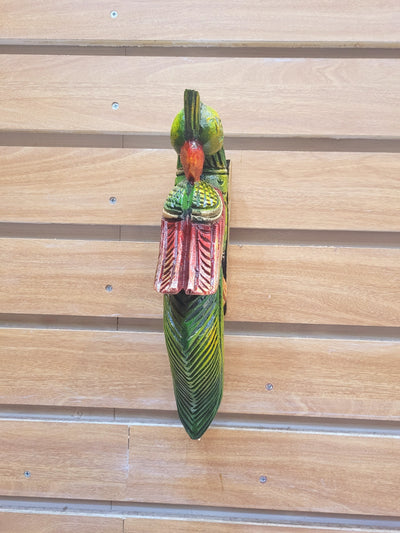 Traditional Handcarved Wooden Parrot Full green Wall Bracket / CORBEL  Wall Hanging Decor ( 13 H * 6 L * 2 W )  inches