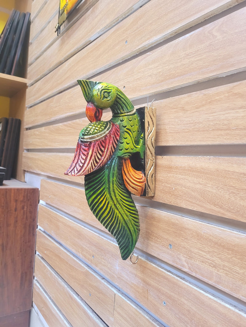 Traditional Handcarved Wooden Parrot Full green Wall Bracket / CORBEL  Wall Hanging Decor ( 13 H * 6 L * 2 W )  inches