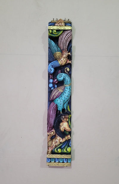 Parrot Peacock Yali Wooden Wall Panel Frame 24 Inch Wall Handing Left Side Mahogany Wood Carving Traditional Chettinad Indian Handicrafts (24 H x 4 L x 2 W inches)