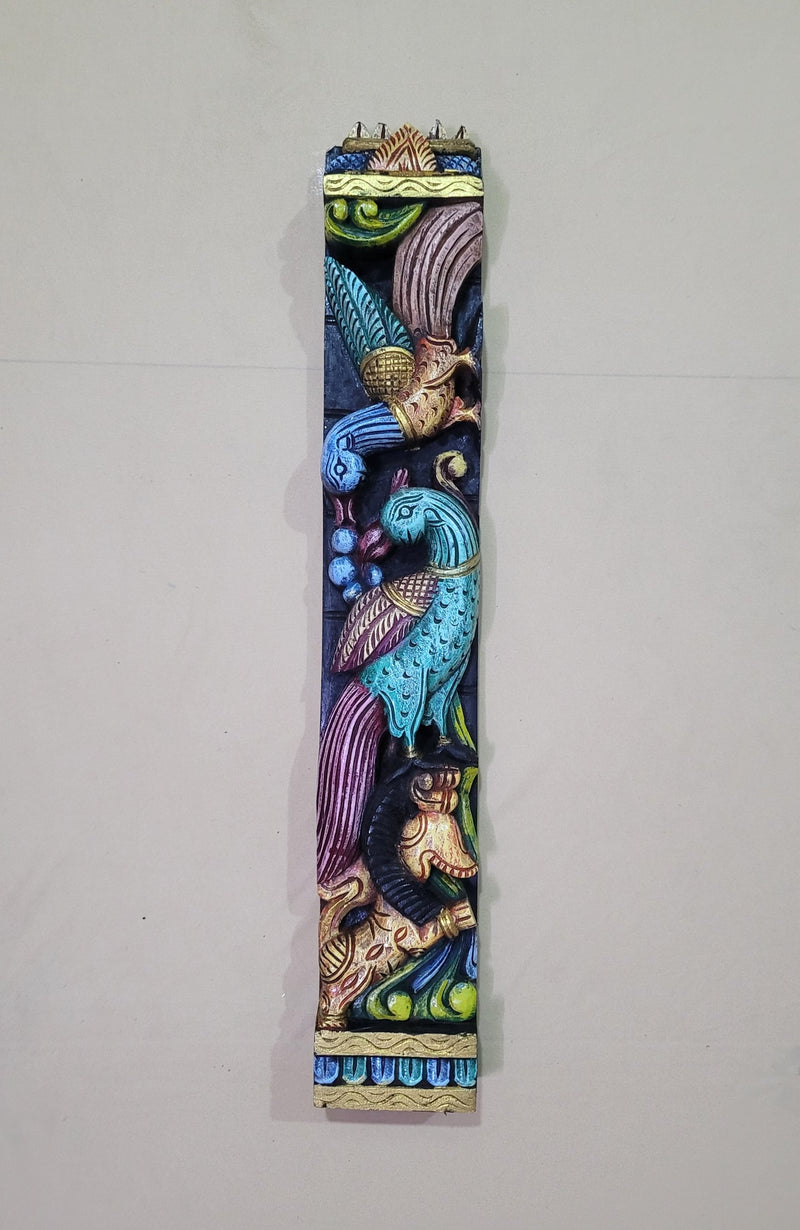 Parrot Peacock Yali Wooden Wall Panel Frame 24 Inch Wall Handing Left Side Mahogany Wood Carving Traditional Chettinad Indian Handicrafts (24 H x 4 L x 2 W inches)