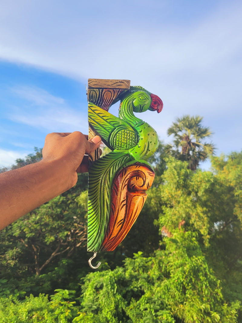 Traditional Handcarved Wooden Parrot Red/Green/orange Wall Bracket / CORBEL  Wall Hanging Decor ( 13 H * 6 L * 2 W )  inches