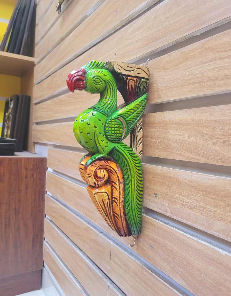 Traditional Handcarved Wooden Parrot Red/Green/orange Wall Bracket / CORBEL  Wall Hanging Decor ( 13 H * 6 L * 2 W )  inches