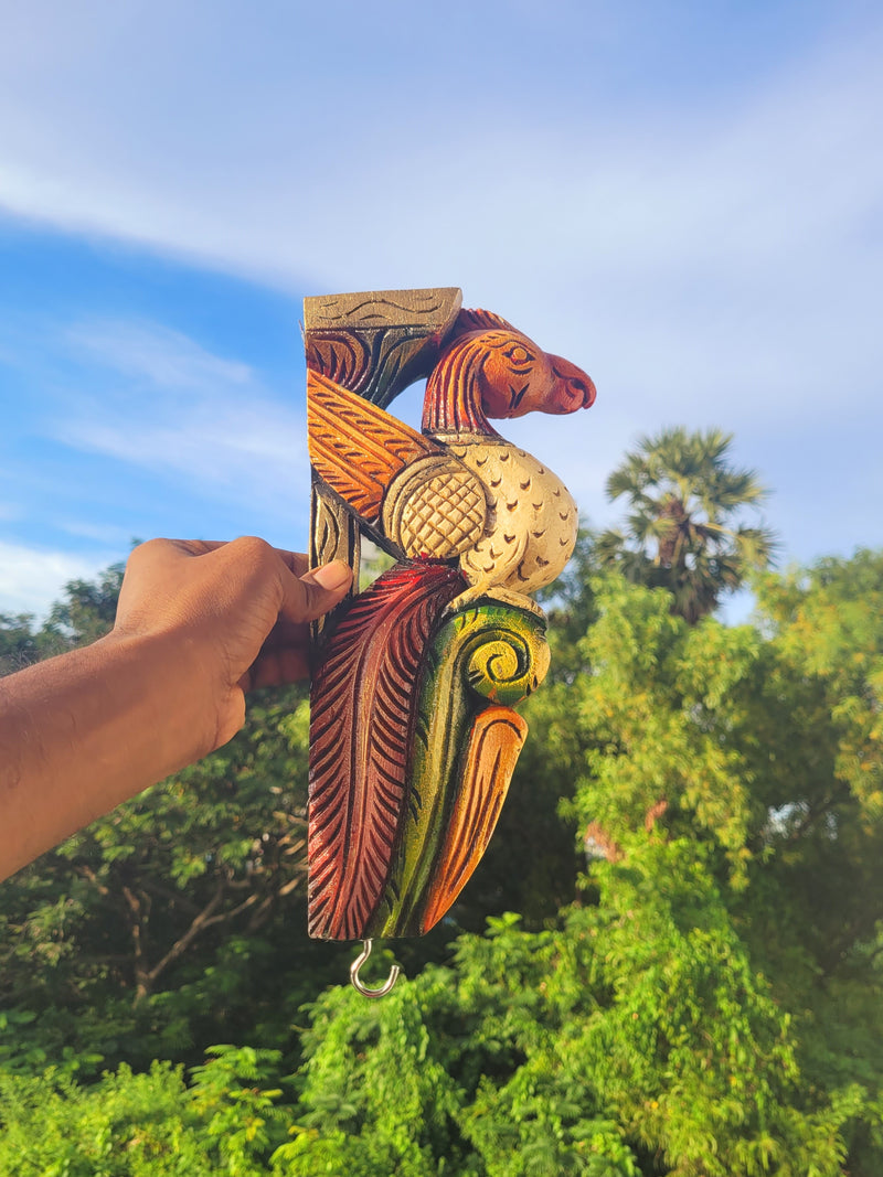 Traditional Handcarved Wooden Parrot Sandal/orange/Green Wall Bracket / CORBEL  Wall Hanging Decor  ( 13 H * 6 L * 2 W )  inches