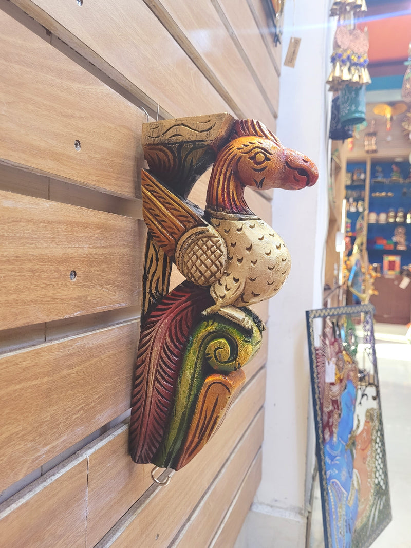 Traditional Handcarved Wooden Parrot Sandal/orange/Green Wall Bracket / CORBEL  Wall Hanging Decor  ( 13 H * 6 L * 2 W )  inches