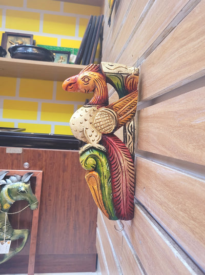 Traditional Handcarved Wooden Parrot Sandal/orange/Green Wall Bracket / CORBEL  Wall Hanging Decor  ( 13 H * 6 L * 2 W )  inches