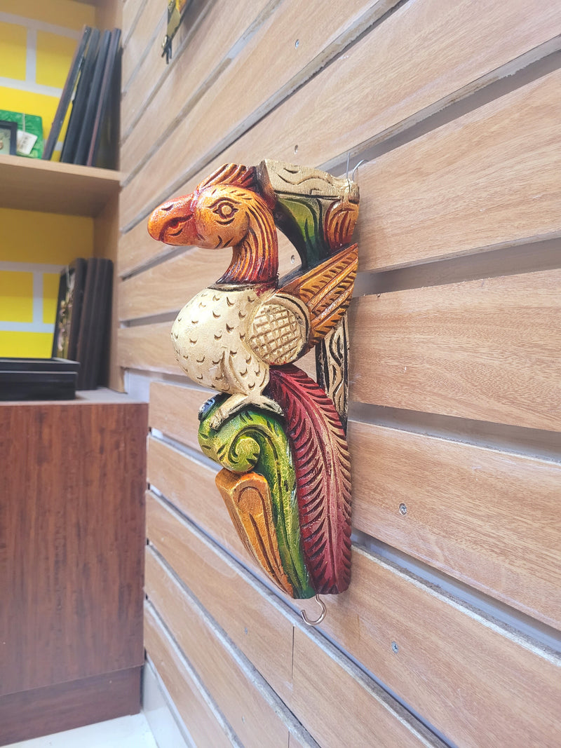 Traditional Handcarved Wooden Parrot Sandal/orange/Green Wall Bracket / CORBEL  Wall Hanging Decor  ( 13 H * 6 L * 2 W )  inches