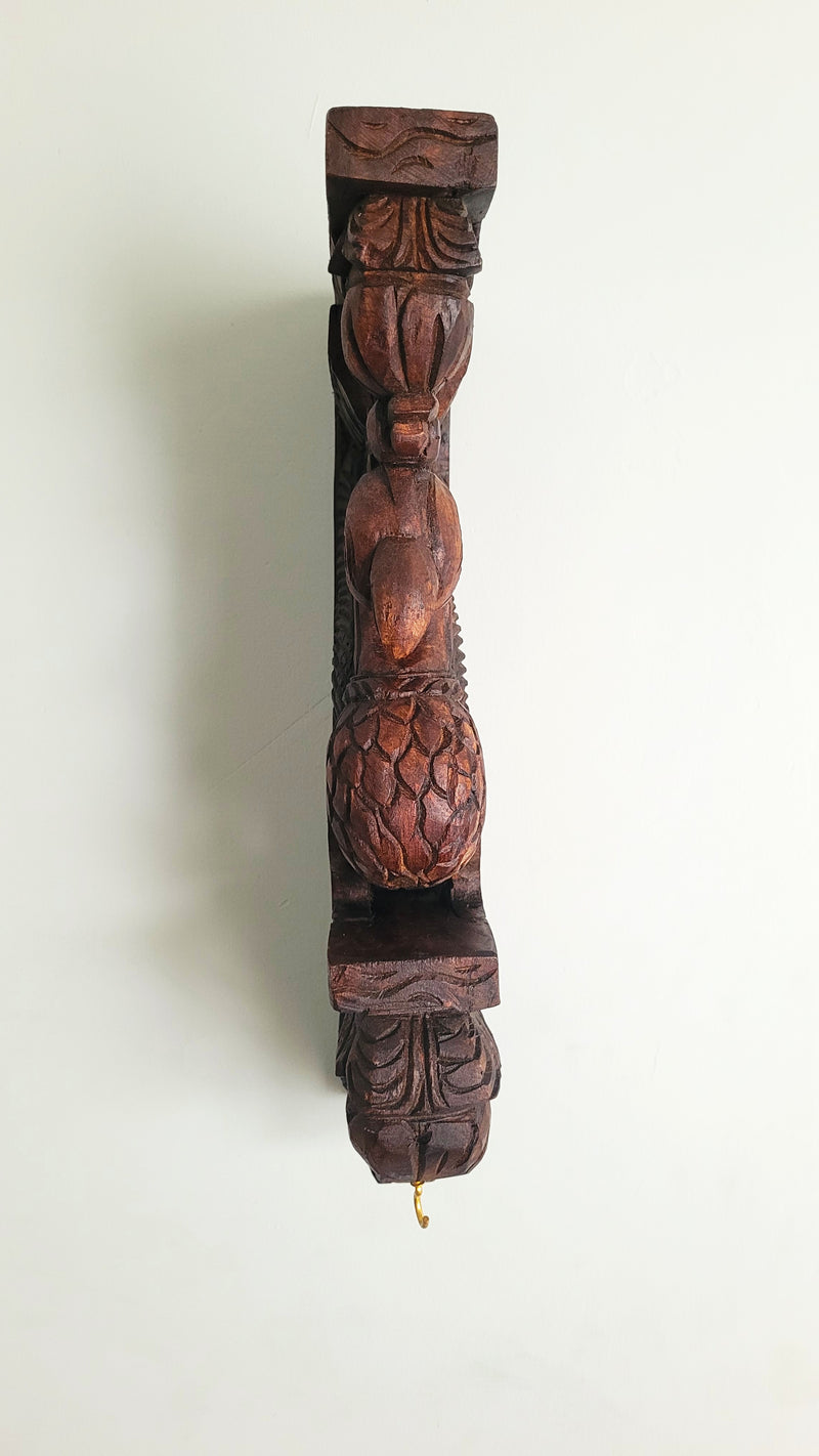 Parrot Bodhil Rosewood Colour Wall Bracket / Corbel Design 2 Mahogany Wood Carving Traditional Chettinad Indian Handicrafts (18H x 9L x 2.5W Inches)