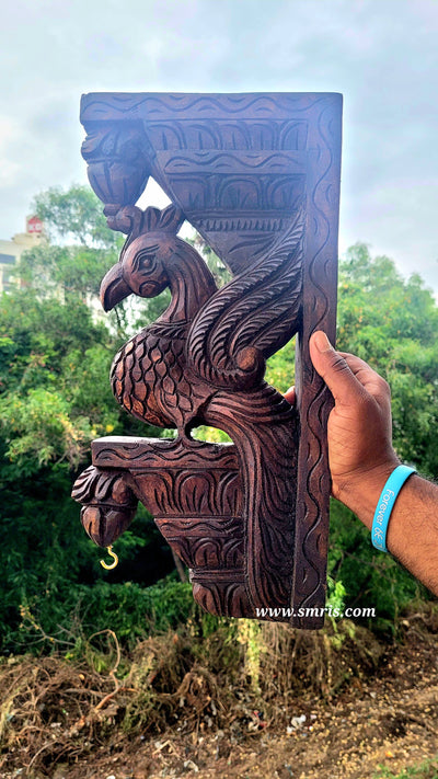 Parrot Bodhil Rosewood Colour Wall Bracket / Corbel Design 2 Mahogany Wood Carving Traditional Chettinad Indian Handicrafts (18H x 9L x 2.5W Inches)