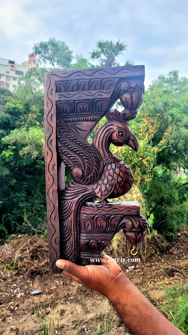 Parrot Bodhil Rosewood Colour Wall Bracket / Corbel Design 2 Mahogany Wood Carving Traditional Chettinad Indian Handicrafts (18H x 9L x 2.5W Inches)
