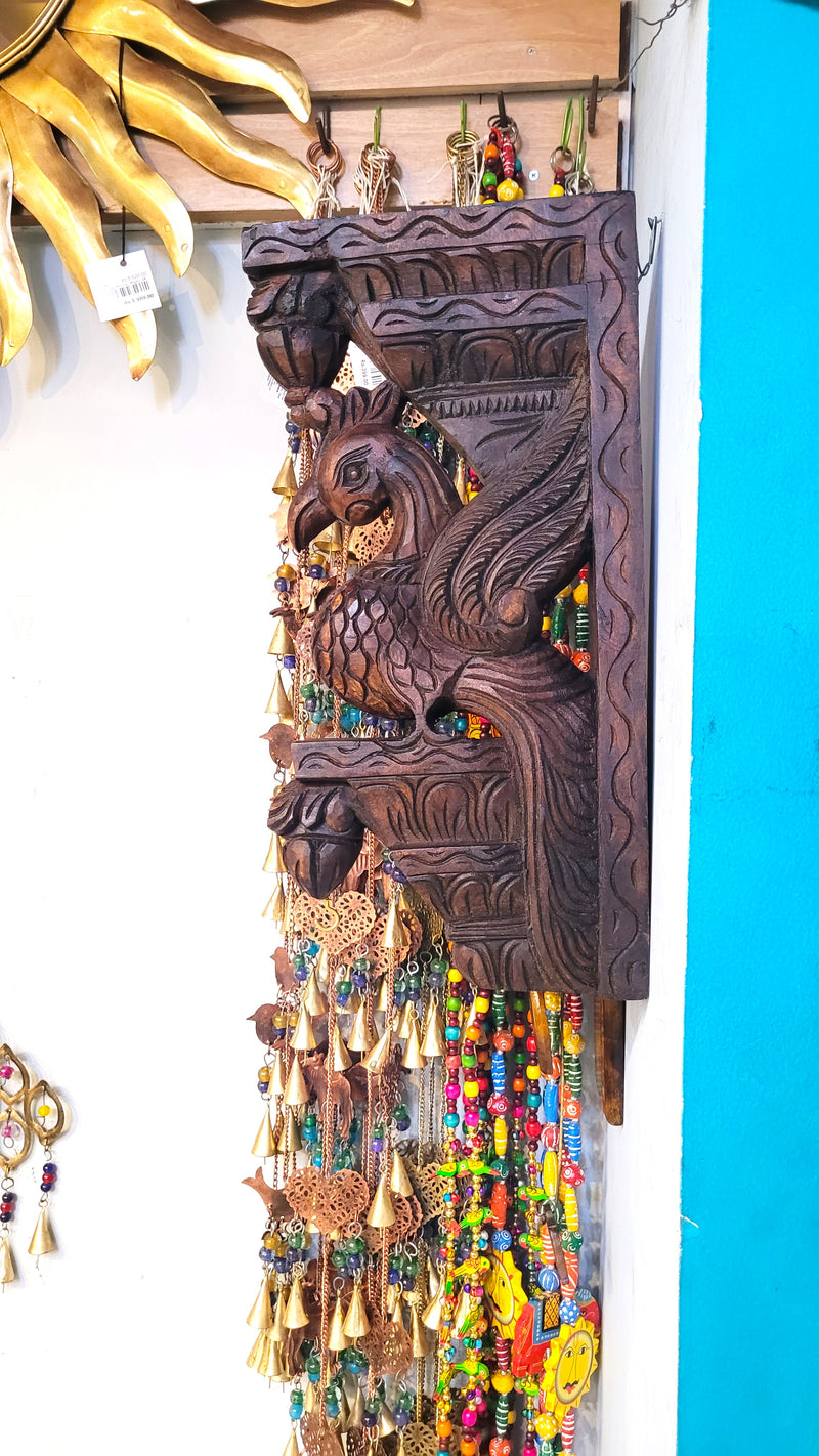 Parrot Bodhil Rosewood Colour Wall Bracket / Corbel Design 2 Mahogany Wood Carving Traditional Chettinad Indian Handicrafts (18H x 9L x 2.5W Inches)