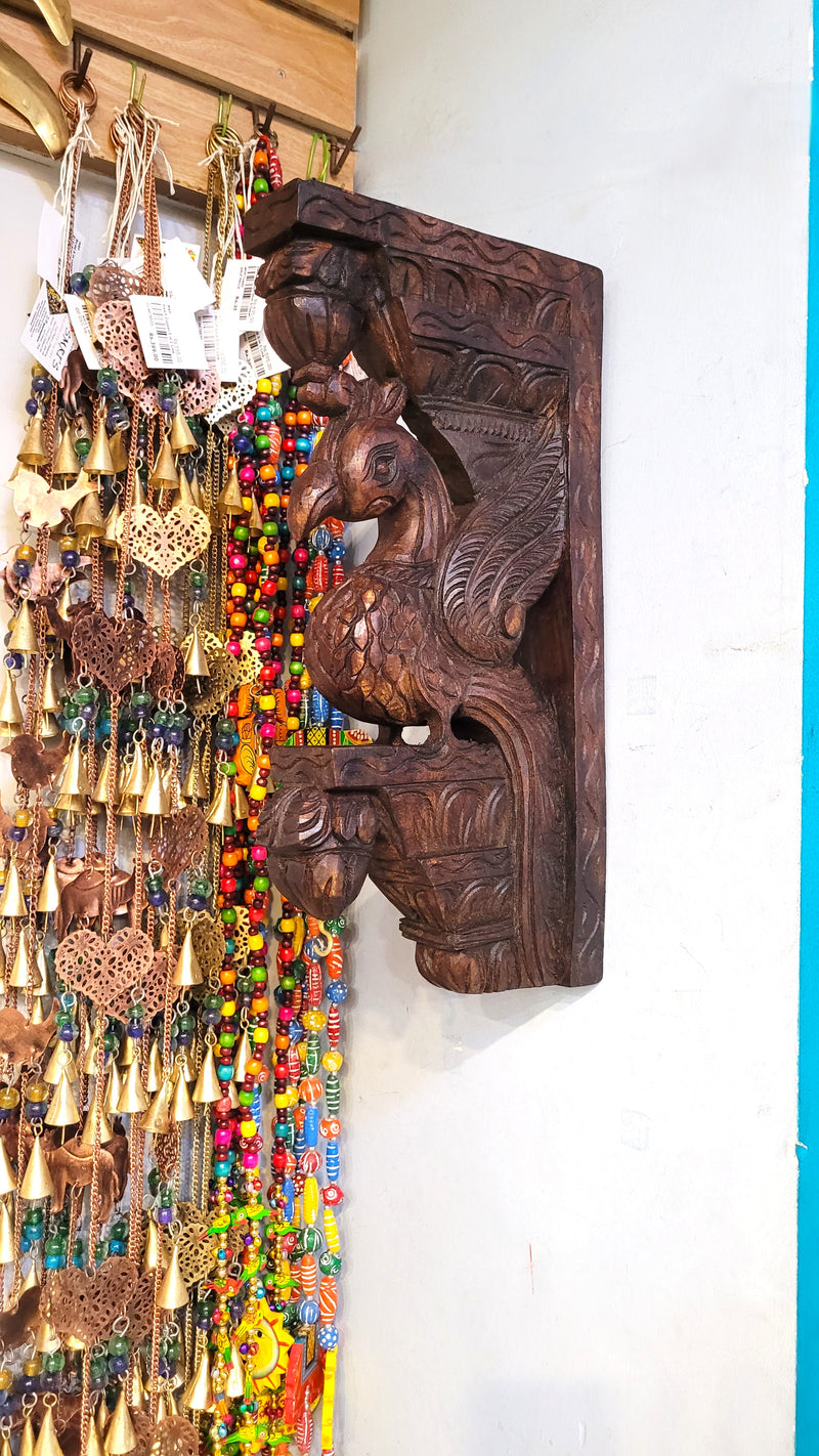 Parrot Bodhil Rosewood Colour Wall Bracket / Corbel Design 2 Mahogany Wood Carving Traditional Chettinad Indian Handicrafts (18H x 9L x 2.5W Inches)