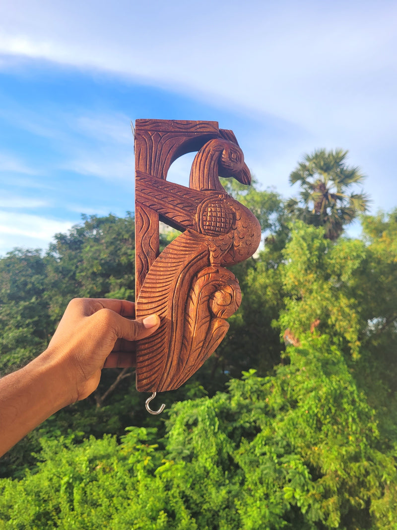 Traditional Handcarved Wooden Parrot Wall Bracket / CORBEL Brown Wall Hanging Decor ( 12.5 H * 6 L * 2.5 W ) inches