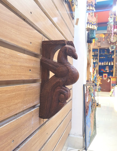 Traditional Handcarved Wooden Parrot Wall Bracket / CORBEL Brown Wall Hanging Decor ( 12.5 H * 6 L * 2.5 W ) inches