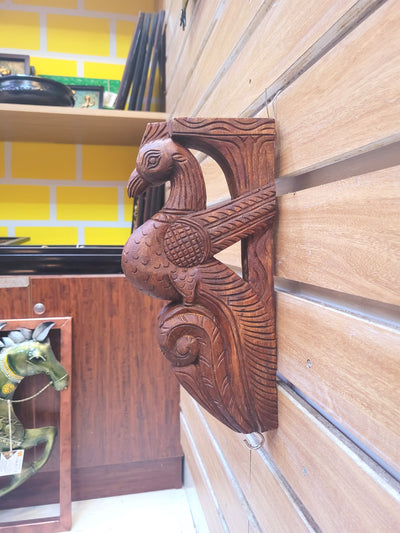 Traditional Handcarved Wooden Parrot Wall Bracket / CORBEL Brown Wall Hanging Decor ( 12.5 H * 6 L * 2.5 W ) inches