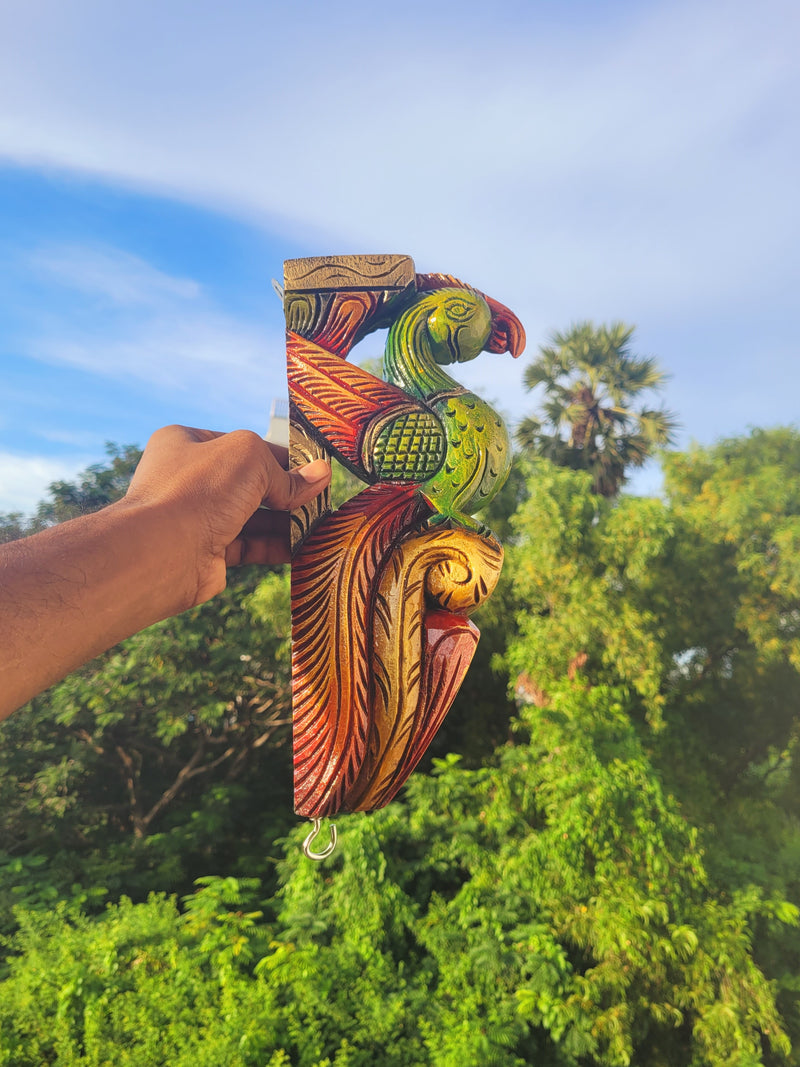 Traditional Handcarved Wooden Parrot Multicolor Wall Bracket / CORBEL Wall Hanging Decor ( 13 H * 6 L * 2 W )  inches