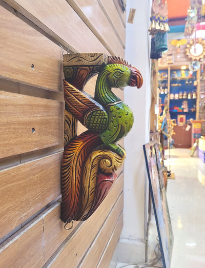 Traditional Handcarved Wooden Parrot Multicolor Wall Bracket / CORBEL Wall Hanging Decor ( 13 H * 6 L * 2 W )  inches