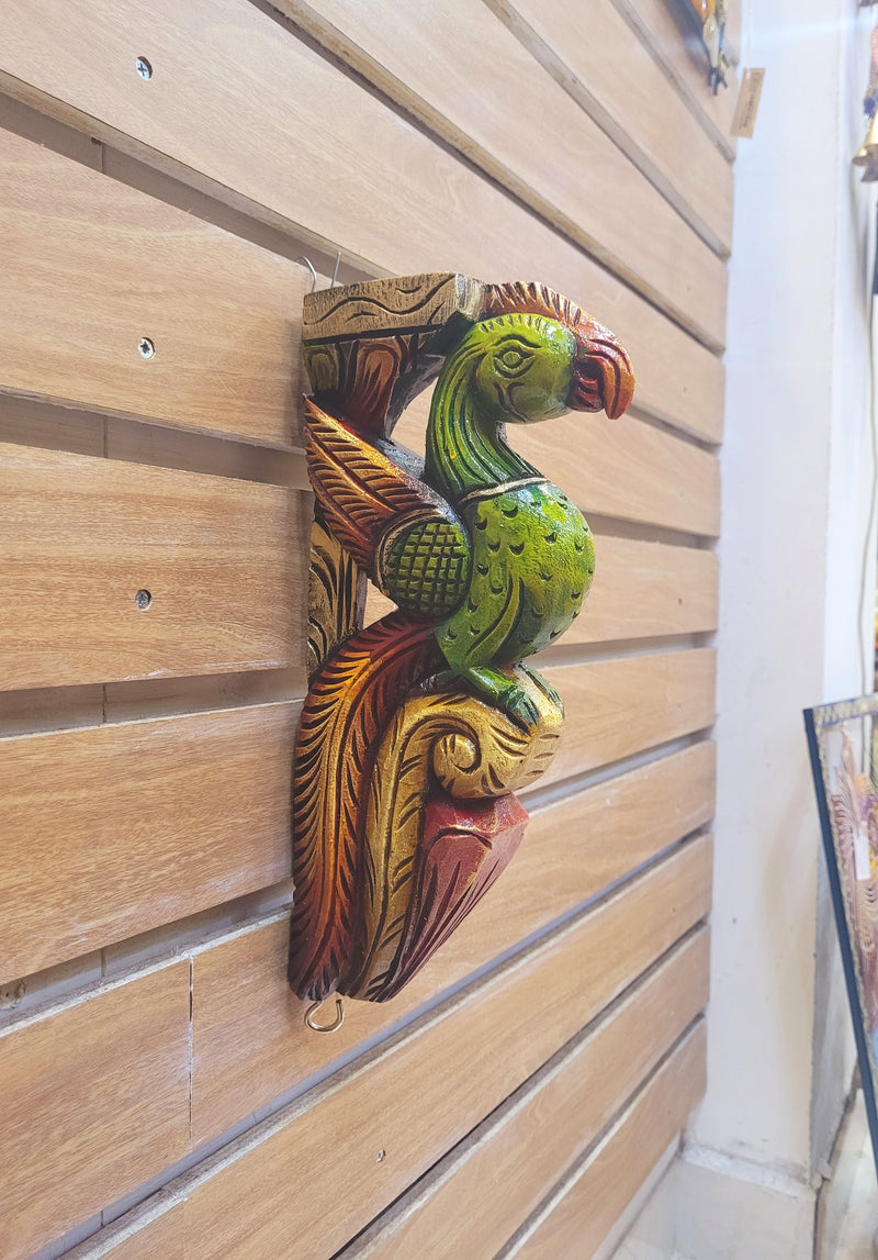 Traditional Handcarved Wooden Parrot Multicolor Wall Bracket / CORBEL Wall Hanging Decor ( 13 H * 6 L * 2 W )  inches