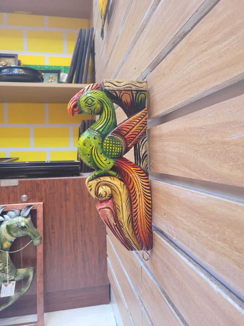 Traditional Handcarved Wooden Parrot Multicolor Wall Bracket / CORBEL Wall Hanging Decor ( 13 H * 6 L * 2 W )  inches