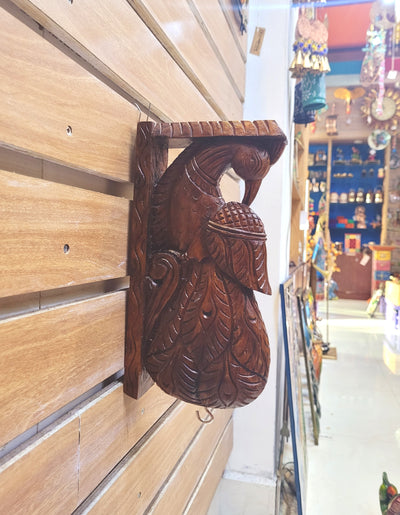 Traditional Handcarved Wooden Peacock wall Bracket / CORBEL Brown Wall Hanging Decor ( 12 H * 8.5 L * 2.5 W ( inches