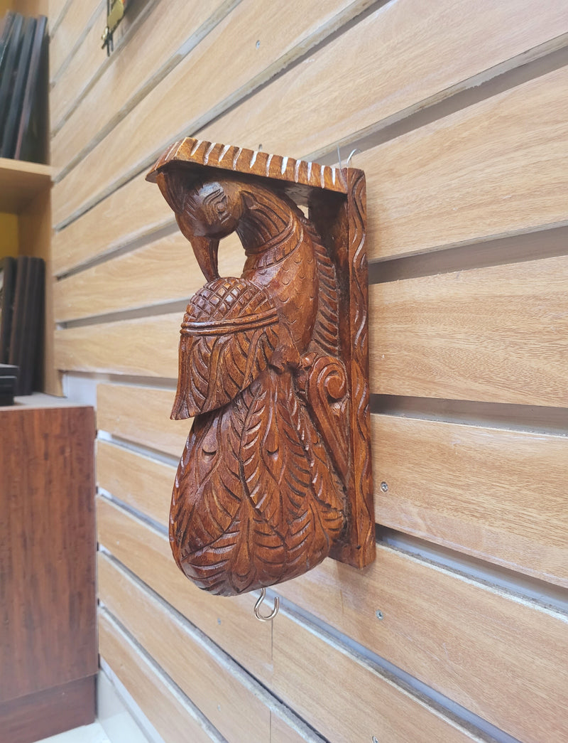 Traditional Handcarved Wooden Peacock wall Bracket / CORBEL Brown Wall Hanging Decor ( 12 H * 8.5 L * 2.5 W ( inches