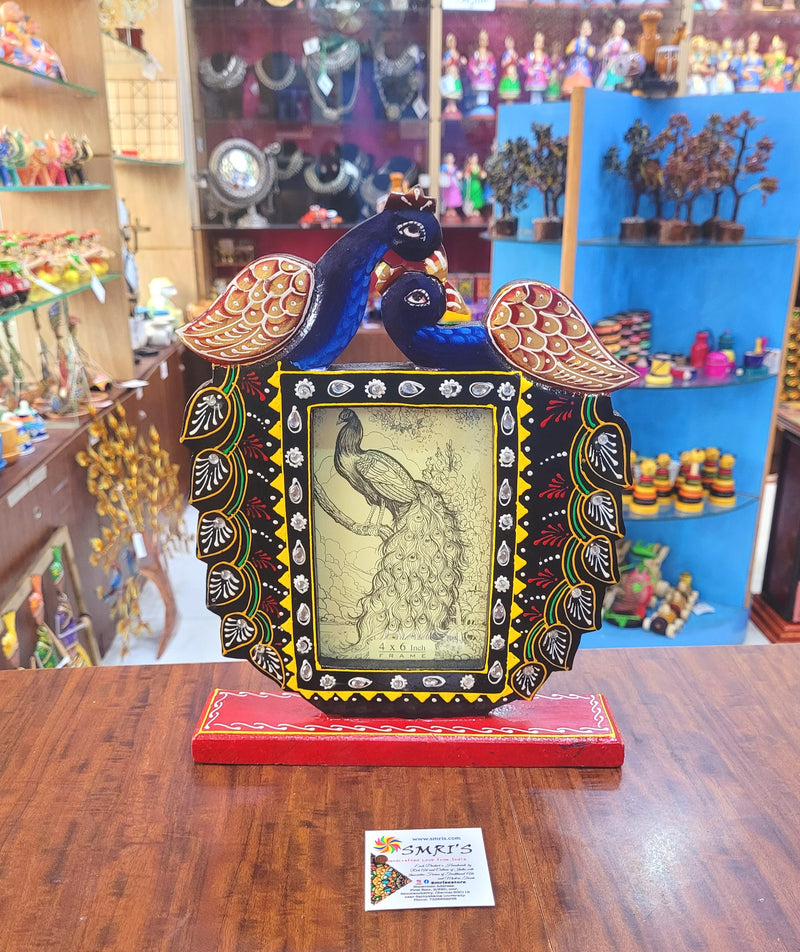 Wooden Peacock Photo Frame indian handicrafts Home decor ( 11 H * 9 L * 2 W ) Inches