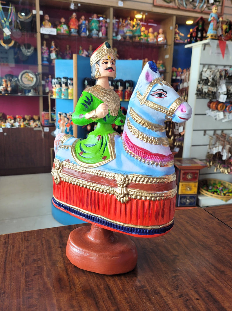 Poikkal Kuthirai Dancing Horse Man doll Green (12.5 H * 10 L * 4W) inches Thanjavur Thalayatti Bommai Tanjore Dancing Dolls Tamil Tradition new