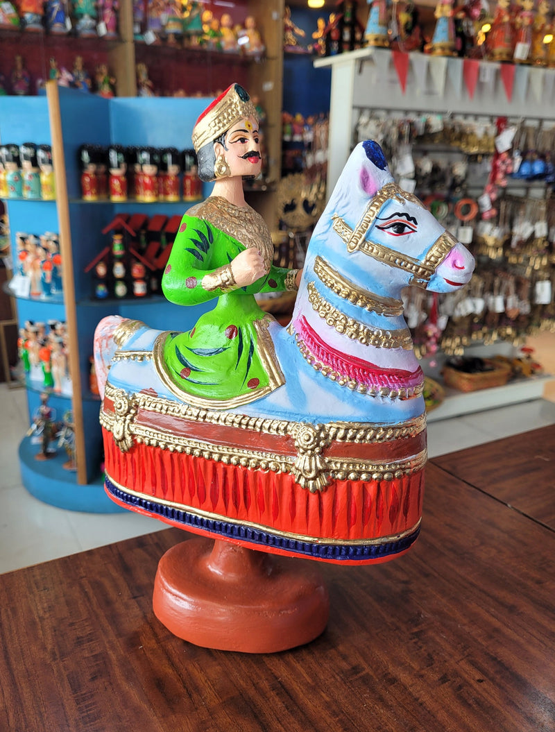 Poikkal Kuthirai Dancing Horse Man doll Green (12.5 H * 10 L * 4W) inches Thanjavur Thalayatti Bommai Tanjore Dancing Dolls Tamil Tradition new