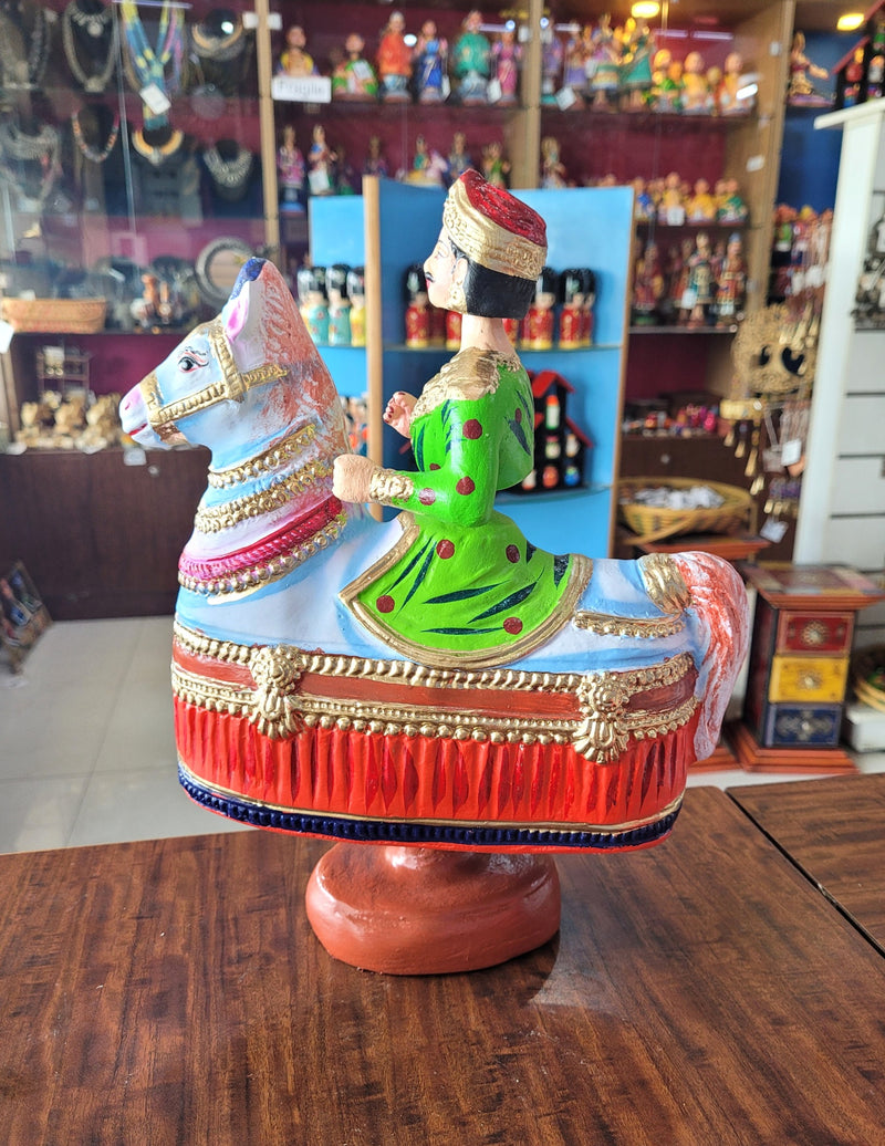 Poikkal Kuthirai Dancing Horse Man doll Green (12.5 H * 10 L * 4W) inches Thanjavur Thalayatti Bommai Tanjore Dancing Dolls Tamil Tradition new