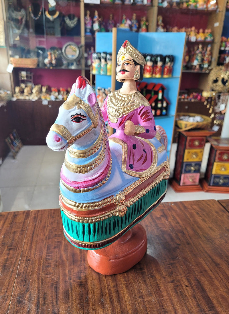 Poikkal Kuthirai Dancing Horse Man doll Pink(12.5 H * 10 L * 4W) inches Thanjavur Thalayatti Bommai Tanjore Dancing Dolls Tamil Tradition new