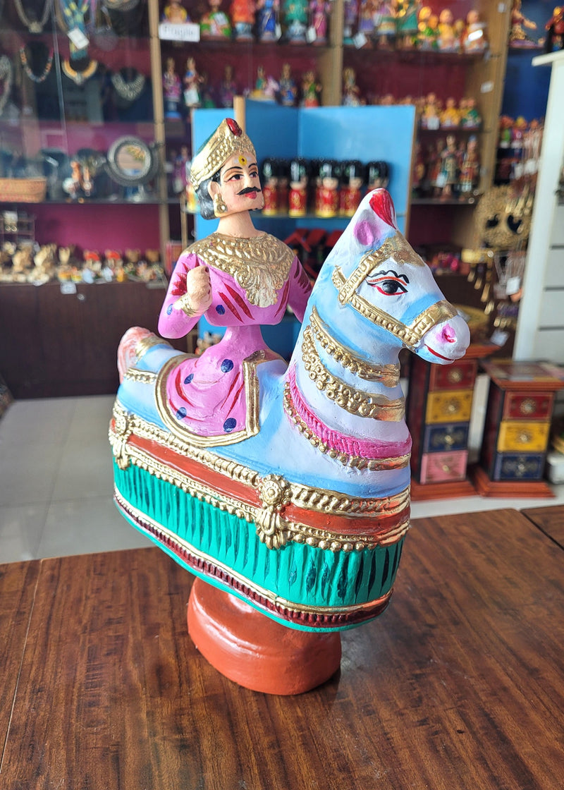 Poikkal Kuthirai Dancing Horse Man doll Pink(12.5 H * 10 L * 4W) inches Thanjavur Thalayatti Bommai Tanjore Dancing Dolls Tamil Tradition new